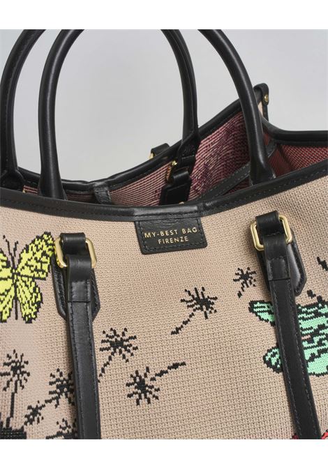 Borsa Atena Etholo grande My Best Bag beige in tessuto con ricami di insetti MY BEST BAG | MYB-2009MICROCOSMO